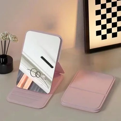 Portable Leather Makeup Mirror - Simple, Foldable, Compact, Cute Handheld Design (Pink)