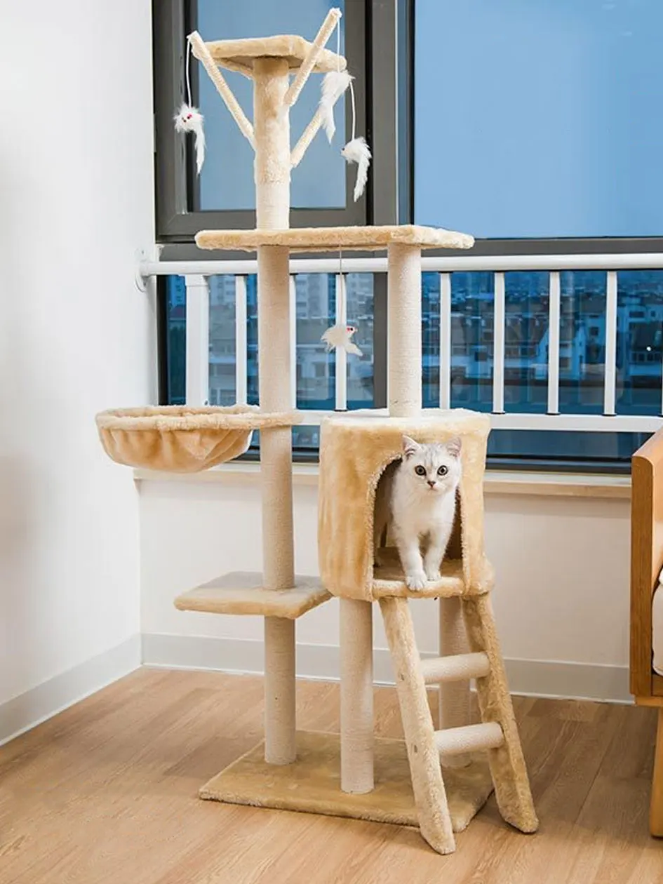 

Cat Climbing Frame Integrated Nest Tree Tower Shelf Large Sisal Toy Jumping Platform Scrapers Cats Toys for Pets Wall Wood Pet