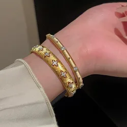 Luxurious Sparkling Diamond Gemstone Brushed Bracelet (Gold - Set)