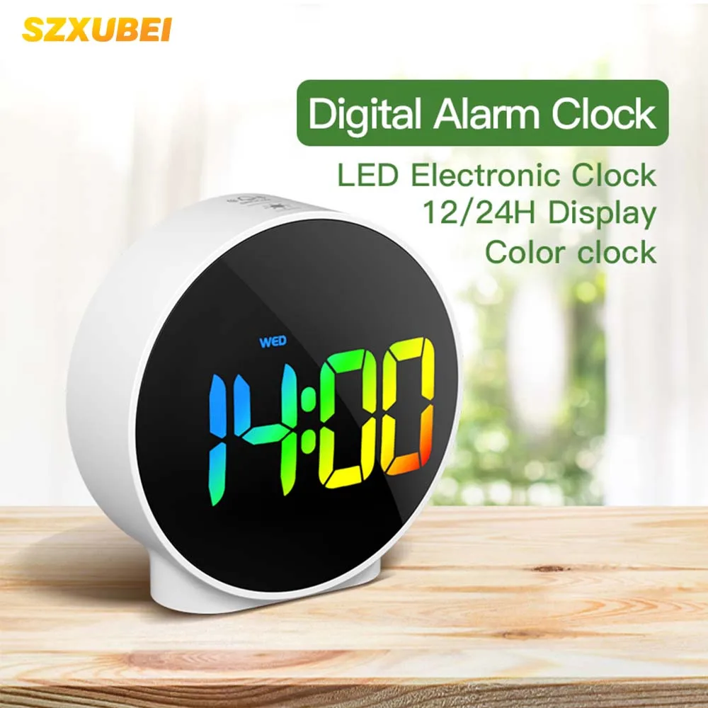 SZXUBEI Dual Alarm Snooze Table Clock LED Digital Alarm Clock With Memory Fuction Colorful