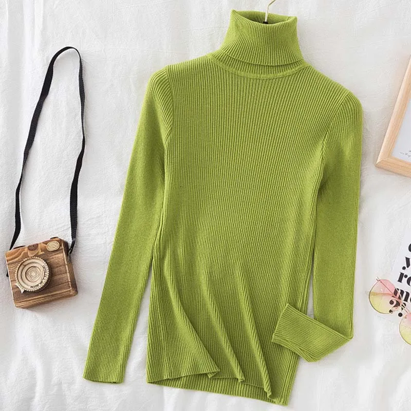 

Autumn Sexy Knitted Slim Soft Pullovers Fashion Turtleneck Long Sleeve Warm Sweater Women Stylish Elegant Casual New Tops 28206