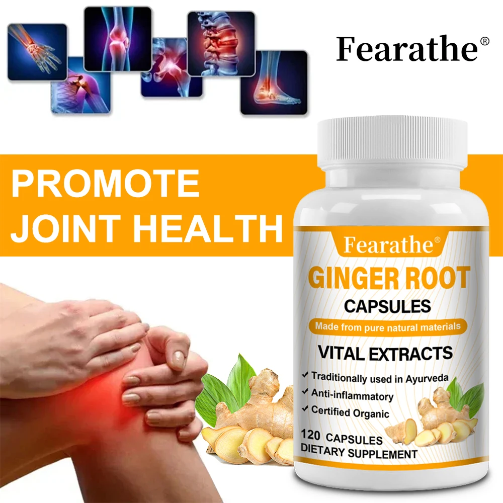 Pure Natural Ginger Root Capsules Joint Health Anti-Inflammation Muscle Immune Overall Health turmeric ginger supplement