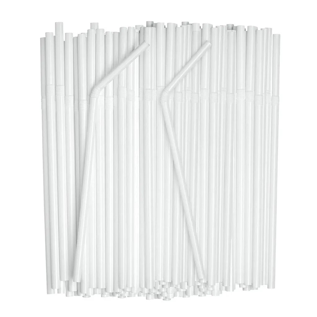 Disposable plastic straws Individually Packaged Plastic Straws White Flexible Straw Juice Yogurt Straw Kitchenware Straws Bar Drink Accessories 100-300PCS