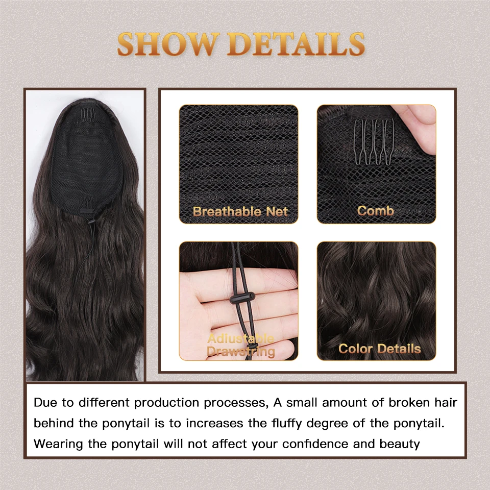 AISI BEAUTY Synthetic Ponytail Extensions Long Wavy Drawstring Ponytail for Women clip in hair extensions Black Fake Hair 2