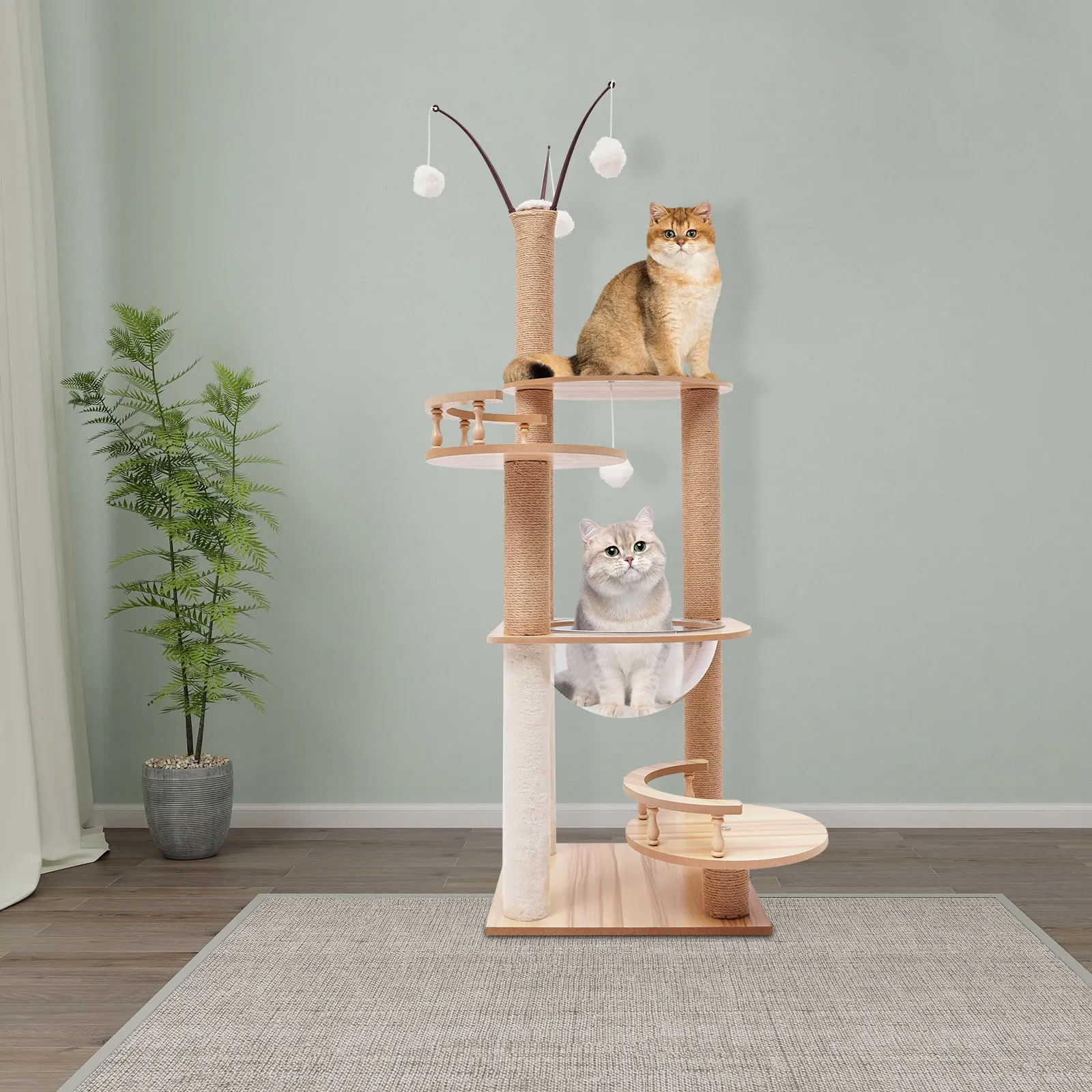 Kratzbaum XXL Robuster Kratzbaum für Katzen mit geräumigem Katzenbett Robuste Jute-Kratzbäume Holzfarbe Höhe: 132 cm – Detail 3