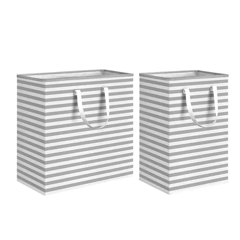 Moving Storage Bag Cotton Quilt Dir Clothes Basket Striped Foldable Laundry Hamper Fabric Storage Organizer Mesterco