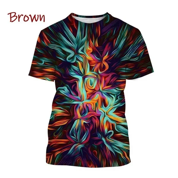 Trendy Graffiti Paint Vertigo Maglietta Stampata Astratta 3D Dipinta Al Neon Maglietta A Maniche Corte Unisex Con Linea Distorta Magica Colorata