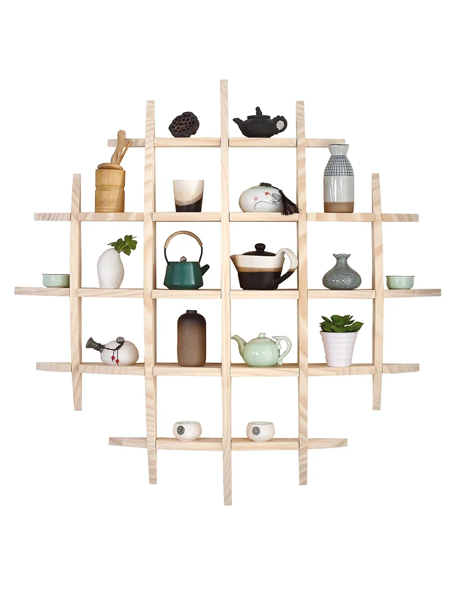 Mensola A Muro In Legno Massello – Stile Cinese Retrò, 150x150 Cm, Per Esposizione Oggetti, Soggiorno O Studio