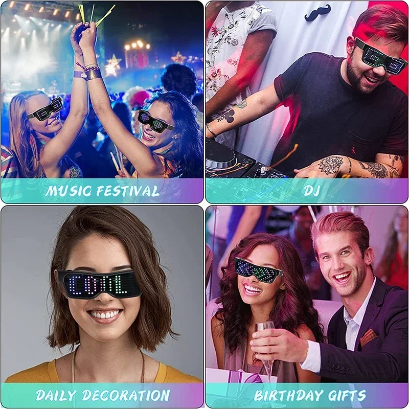 Multilingual LED Glasses Bluetooth DIY Text Graffiti RGBW/RED/Green Color for Halloween Party Rave Music Festival Glow Glasses led glasses