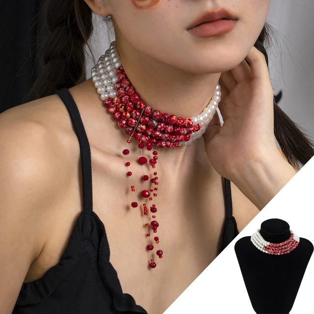 Acrylic Round Red Beaded Choker Ladies Fashion Pearl Necklace Nightclub  Party Accessories Tassel Necklace - AliExpress