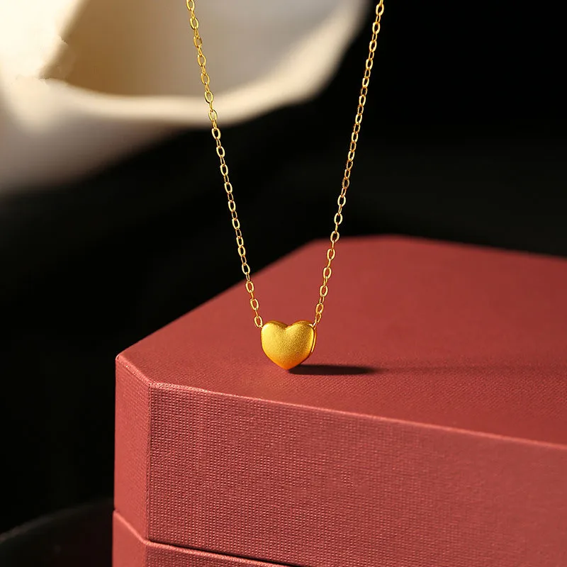 LABB 999 Full Gold Love Pendant 3D Hard Gold Peach Heart Necklace Pendant Women's Fine Jewelry Valentine's Day Gift D0035