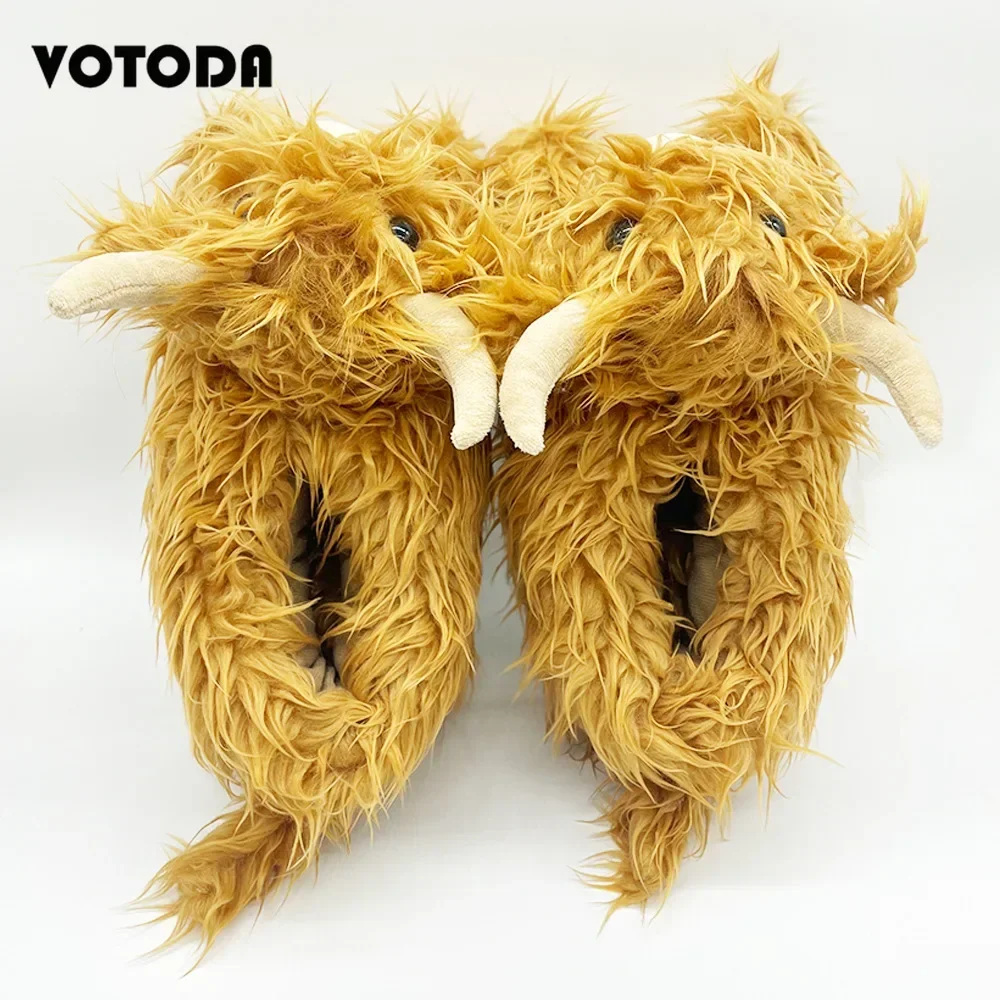 Winter Highland Cow Slippers Fluffy Highland Cattle Plush Slipper Soft Warm  Home Indoor Cute Cartoon Furry Slides for Women Men