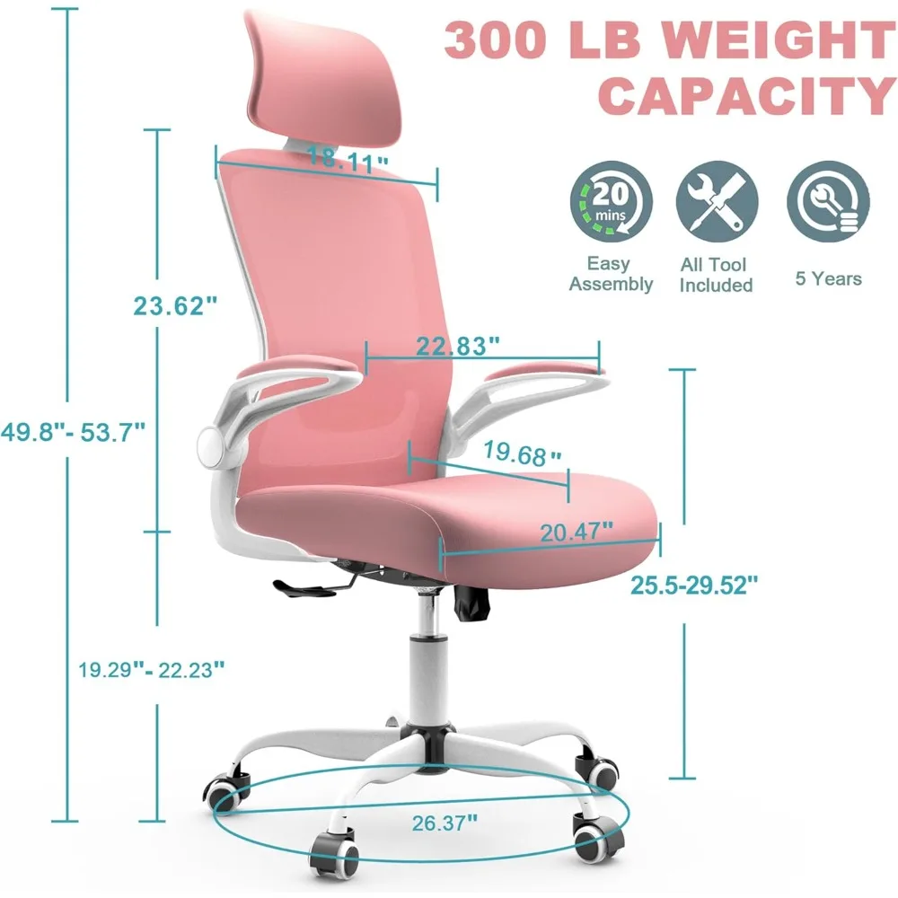 ergonomic high-back swivel chair with adjustable lumbar support, headrest, and flip-up armrests