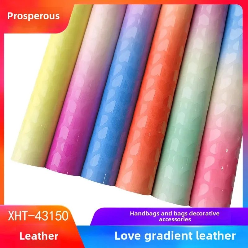 New Mirror Rainbow Gradient Heart Embossed Leather PU Leather Handbag Box Bag Shoe Material Furniture Fabric