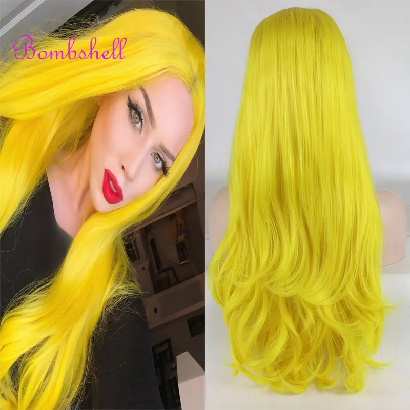 

Bomshell Ginger Yellow цветные натуральные прямые синтетические парики 13x4 на сетке спереди бесклеевые термостойкие волосы для модниц