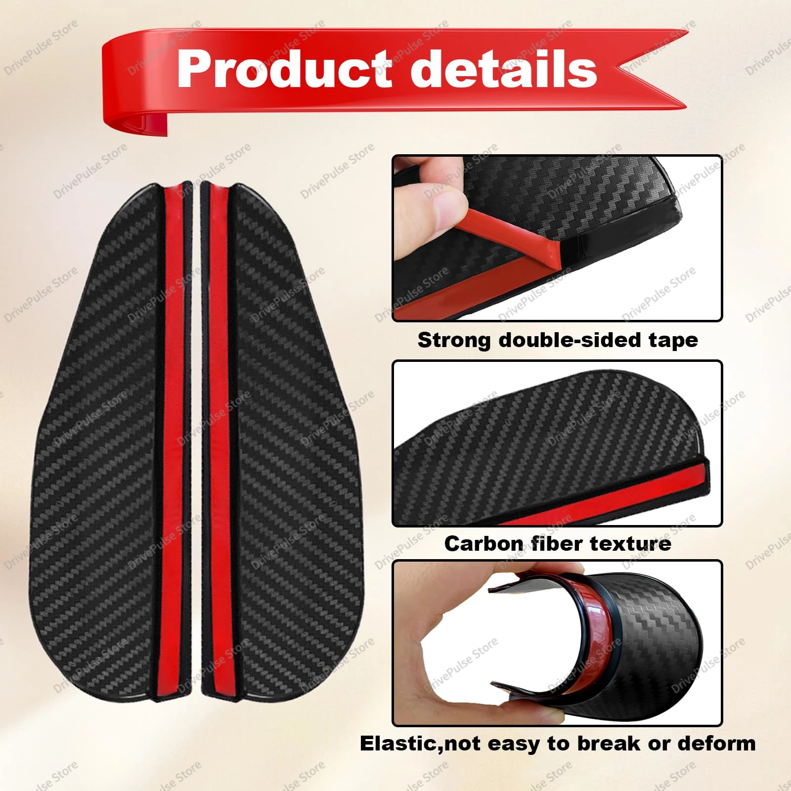2PC Carbon Fiber Mirror Rain Guards & Sun Shades-Anti-Glare Visors for Clear Vision, Car Accessories