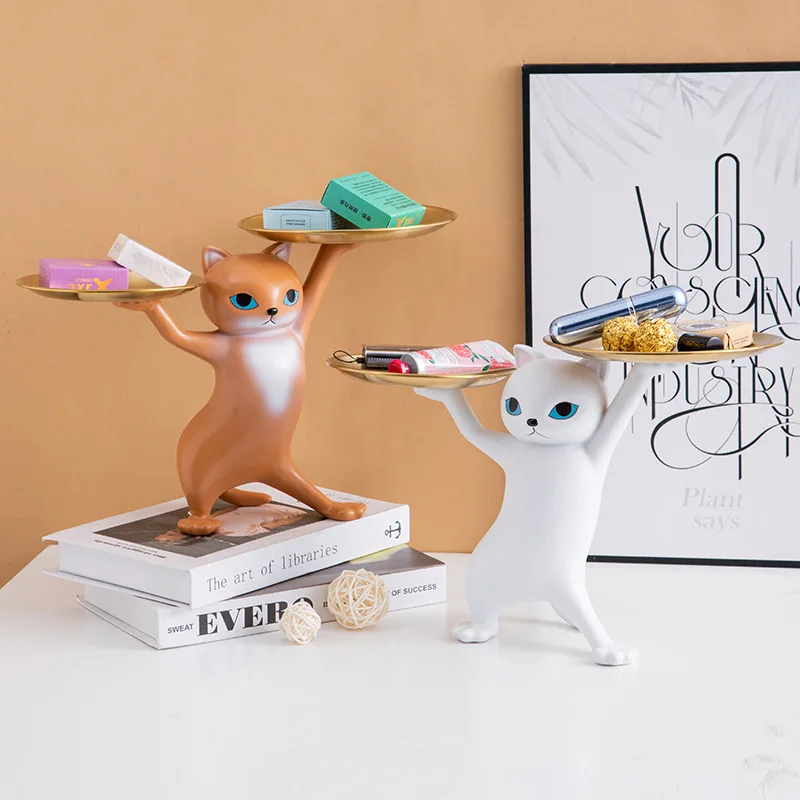 

Nordic Resin Cat Tray Statue Bedroom Entrance Home Office Table Desk Decor Accessorie Key Candy Container Storage Sculpture