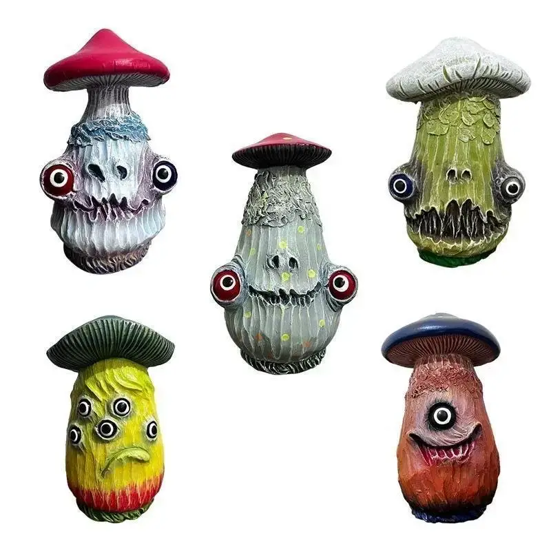 Creative New Halloween Skull Mushroom Sculpture Monster Resin Crafts Funny Home Garden Decorations Office Desktop Miniatures