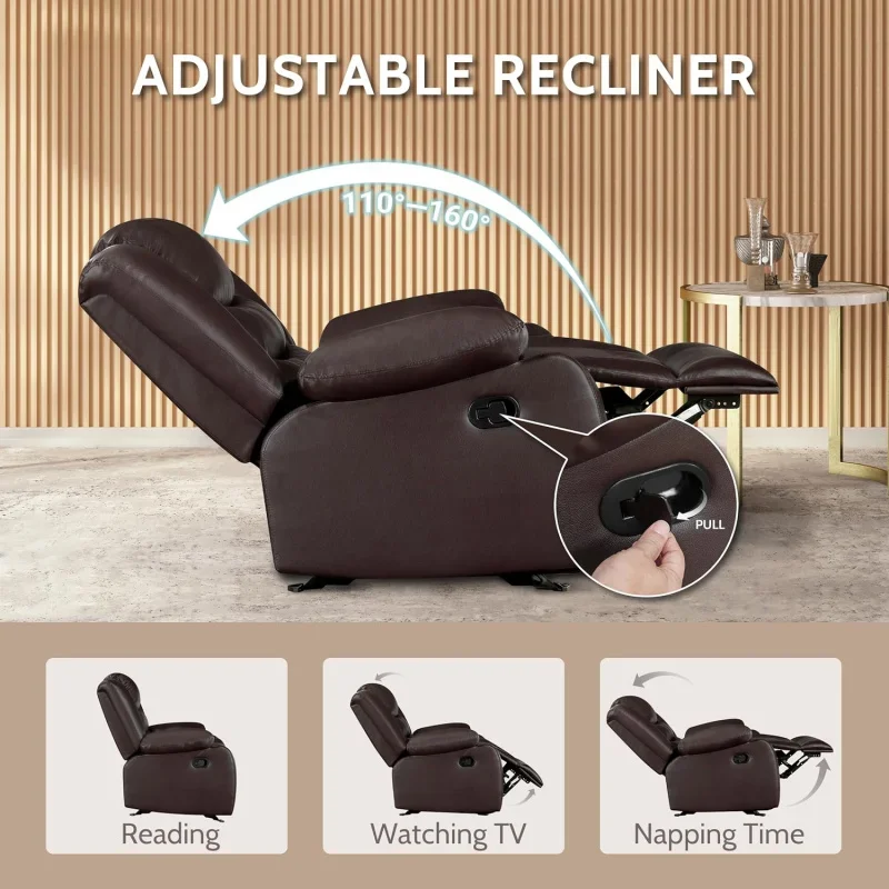 Oversized Rocker Recliner Chair-Comfy Wide Lazy Boy Recliner Chair with Overstuffed Armrest, Faux Leather Manual Reclining Cha