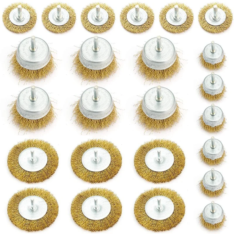 

Big Deal 24 PCS Brass Coated Copper Wire Brush Wheel Cup Brush Set With 1/4-Inch Shank, 4 Sizes Wire Drill Brush Set