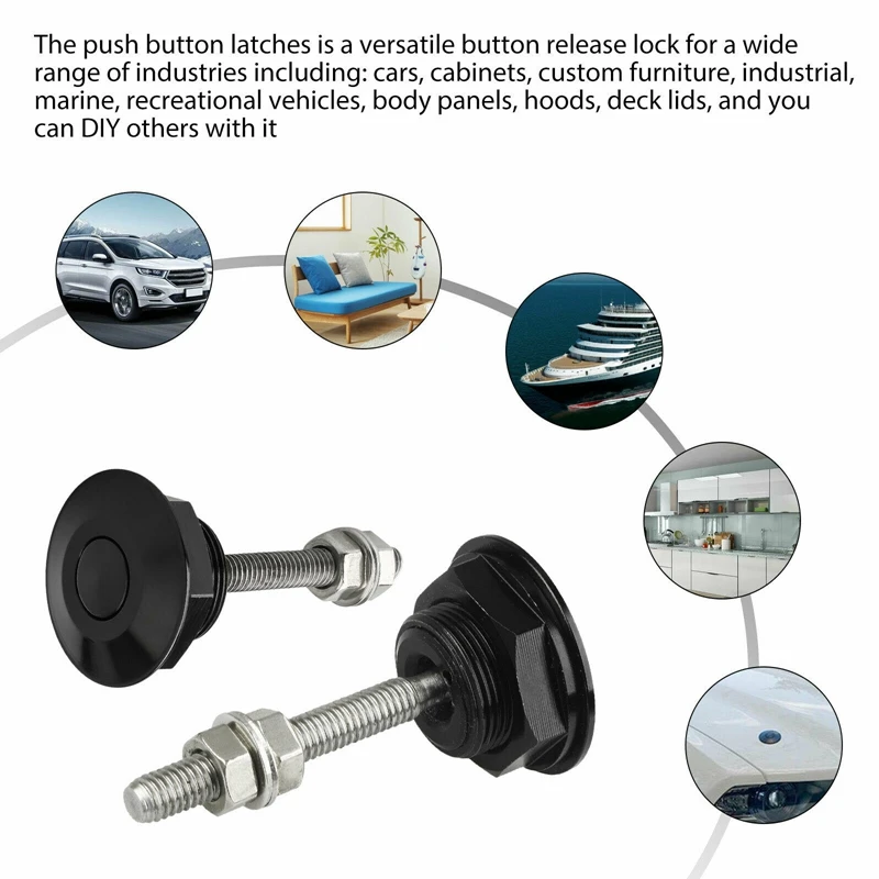 Hood Pins Lock 4pcs Universal 32mm/1.25" Push Button Billet Hood Pins Lock Clip Kit Engine Bonnets Lock Aluminum Car Quick Latch