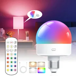 Rechargeable LED Smart Bulb with USB Control and Remote - Adjustable Color Temperature & Brightness Levels - 3.5W (RGB)