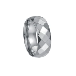 Polished Faceted Silvery Men's Stainless Steel Ring, 8mm Width, Size 6 - 13 - 8 (Silver)