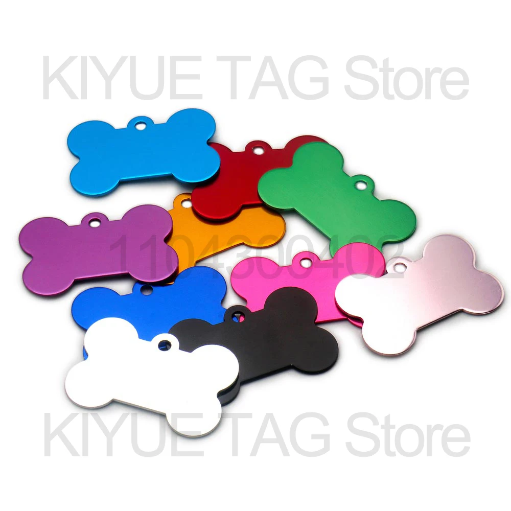 100Pcs Pet Dog ID Tag Bone Shape Aluminium Puppy Cat Collar Accessories Customized DIY Engraving Name Necklace Jewelry Pet Id Tags Dog Collar Tags Pet Id Medal Pendant