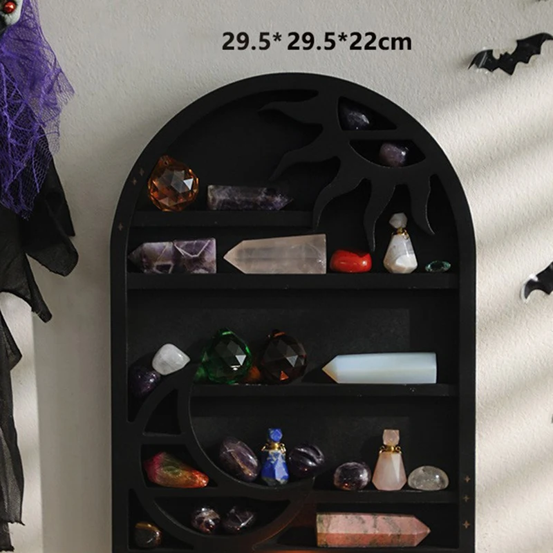Wood Storage Shelf - Stylish And Practical Wall Shelf, Crescent Sun And Moon Crystal Shelf 5