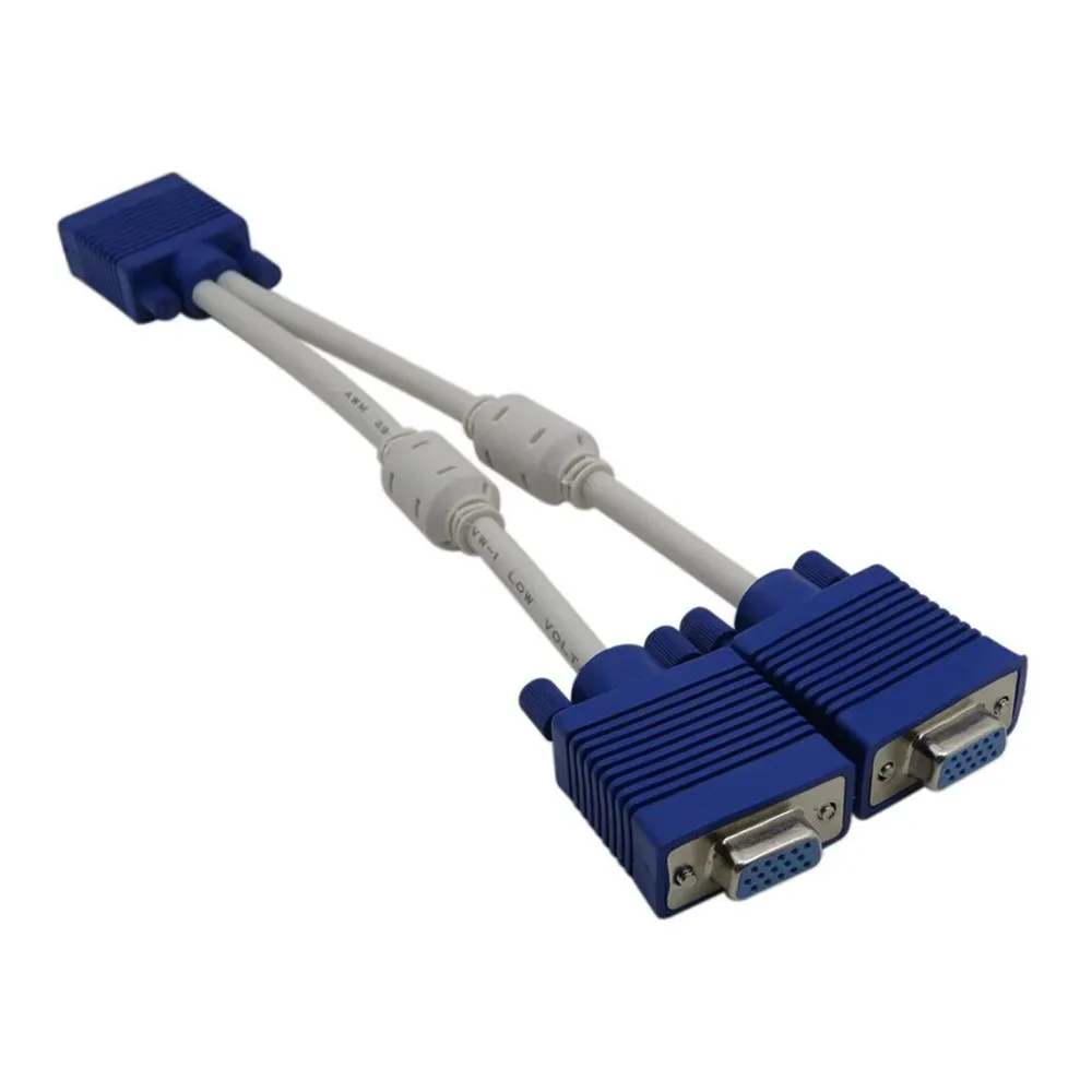 VGA Cable VGA Extender Splitter High Quality 1 Computer To Dual 2 Monitor Vga Splitter Cable Video Y Splitter 15 Pin Two Ports Vga Male To Female 0.3M