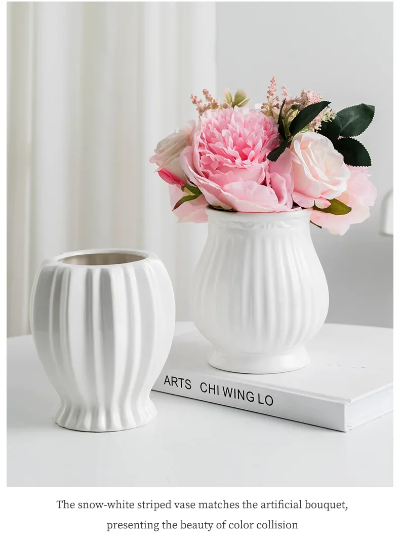Ins White Striped Ceramic Vase