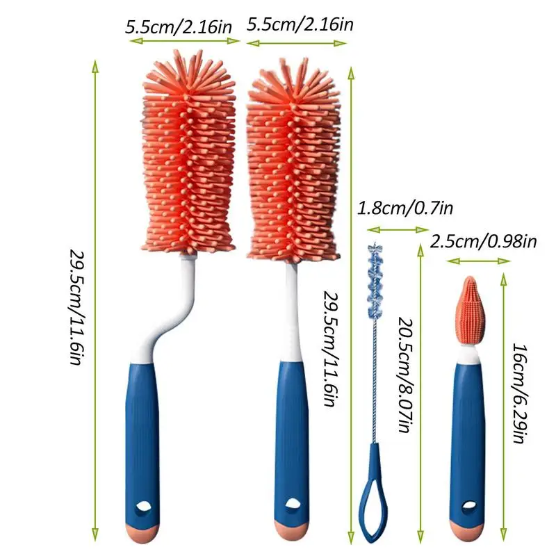 Set per la pulizia delle bottiglie spazzola per la pulizia delle bottiglie in Silicone 4 pezzi ciuccio per bambini Scrubber per paglia spazzola piccola Set di strumenti per la pulizia della cucina