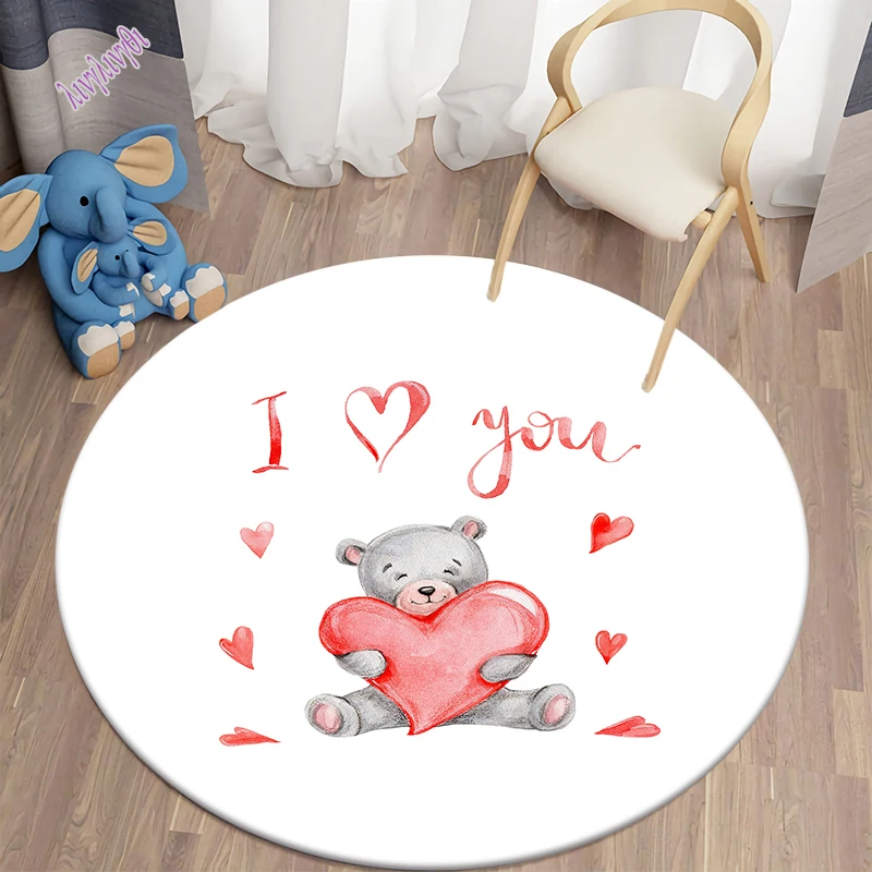 

Cartoon Bear Print Children Carpet Kawaii Area Rugs Round Carpet for Living Room Floor Mat Flannel Anti-Slip Mat for Children