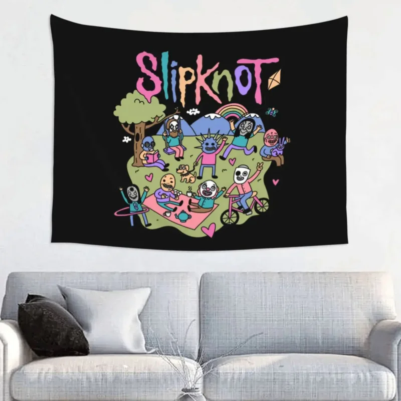 

Retro S-Slipknots Heavy Mental Tapestry Wall Hanging Print Polyester Wall Tapestry Rock Art Wall Blanket Wall Decor Yoga Mat