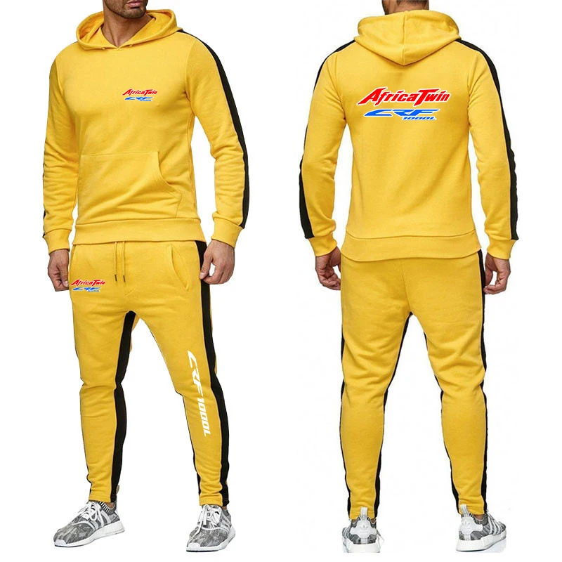 Africa Twin Crf 1000 L Crf1000 Men's New Spring Autumn Solid Color Two-piece Set Harajuku Pullover Hoodie+Pants Comfortable Suit