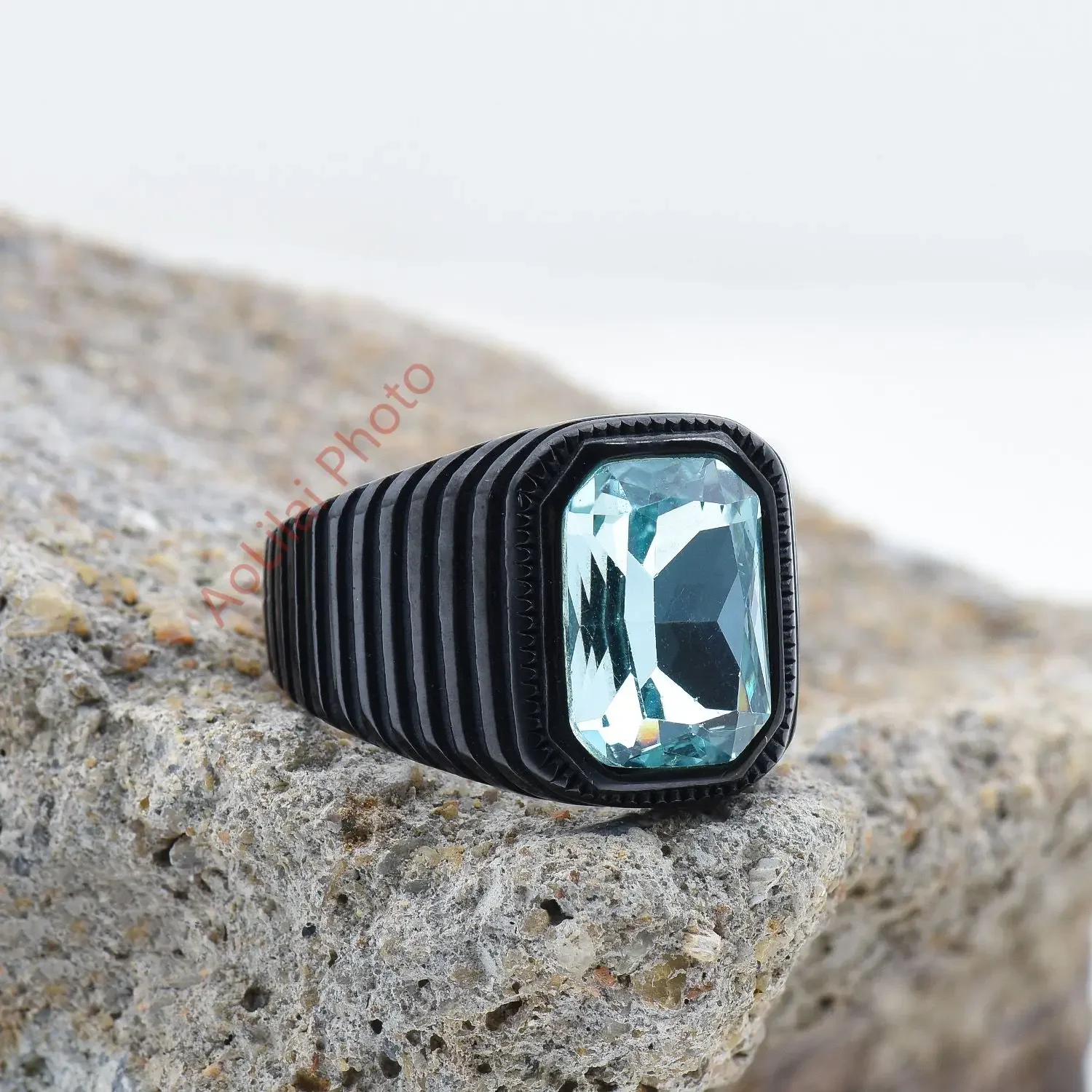 Men's/Women High Quality 316LStainless Steel Onyx Gem Style Rings Classic Fashion Trend Jewelry 3