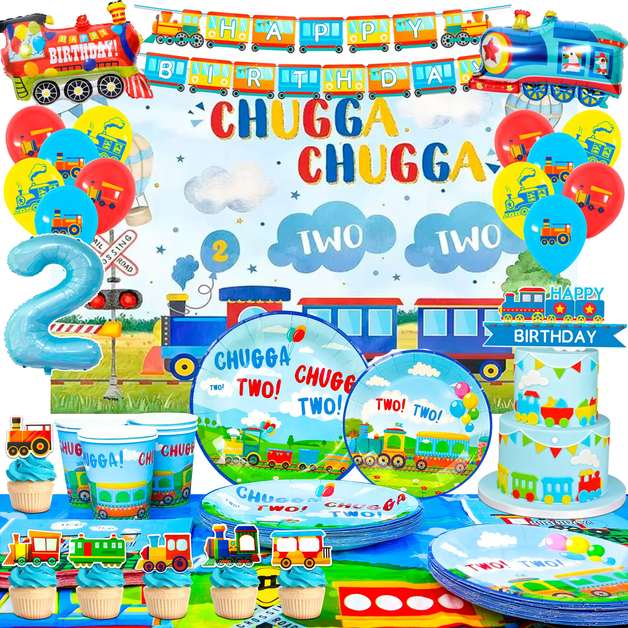 Decorazioni Per Festa Di 2 Anni A Tema Treno – Palloncini E Striscione 'Choo Choo' Per Compleanno Bambino