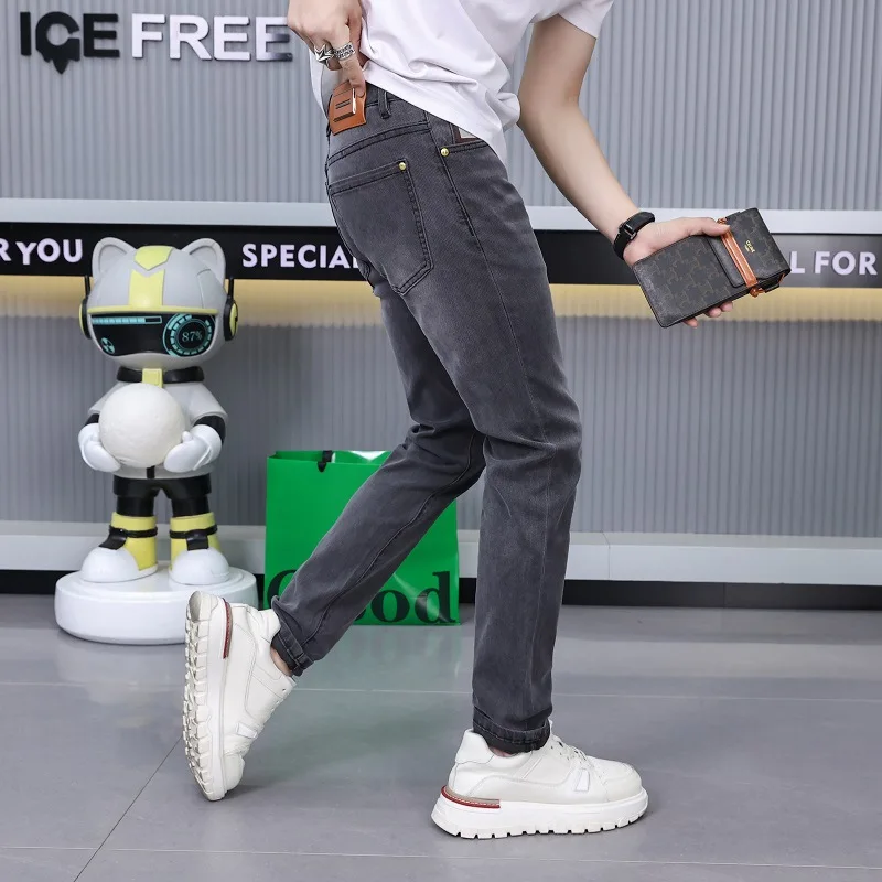 2024new summer thin dark gray stretch jeans MEN'S simple fashion casual trend all-match slim fit skinny pants