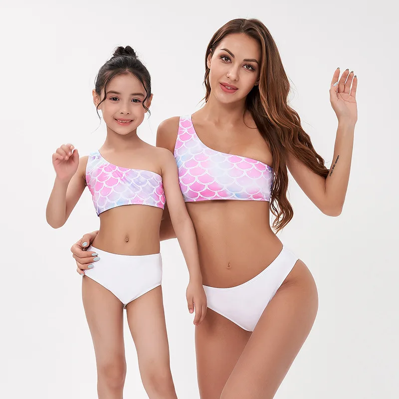 Sexy Ruffle   Cross Bandage  Bikini Set Women Swimsuit  Matching Parentage Swimwear Summer Suit Parents Children Swimming  Wear bathing suit sets Bikini Sets