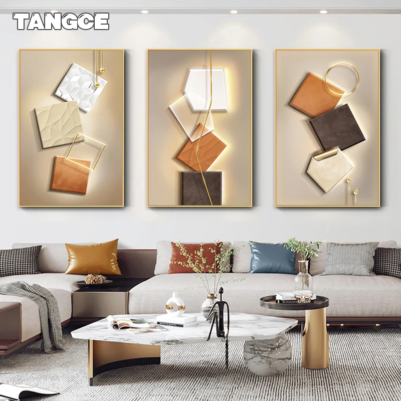 

Modern Geometric Art Canvas Poster Luxury Paintings Prints Abstract 3D effect Geometric Wall Decoration Pictures for Living Room