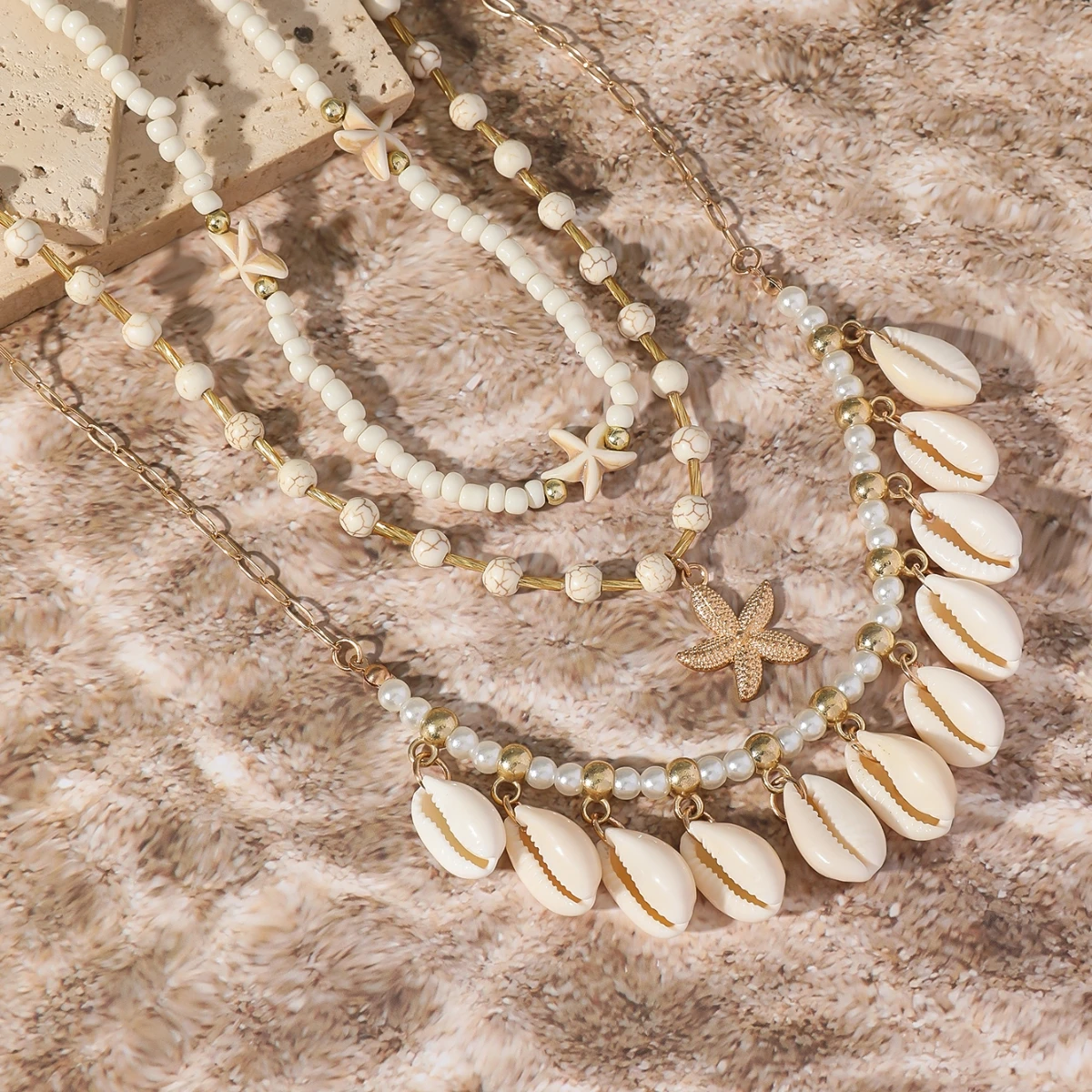 Fashion Multilayer Starfish Shell Pendant Necklace for Women Summer Beach Handmade Beaded Choker Necklaces Party Jewelry Gift