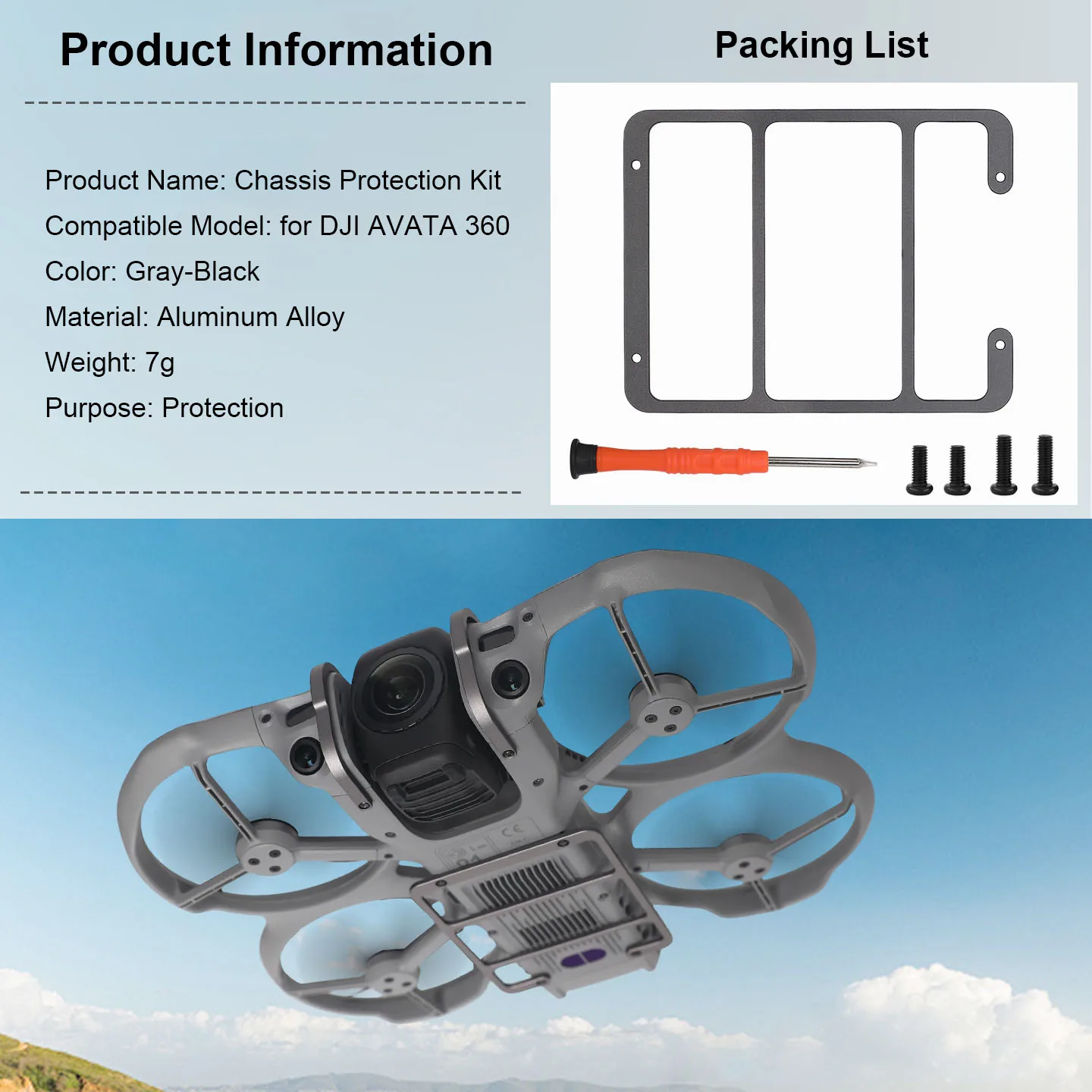 DJI Avata 360 알루미늄 합금 바닥 플레이트 짐벌 커버 보호 액세서리 안전 거리 유지로 전체 파노라마 뷰 유지