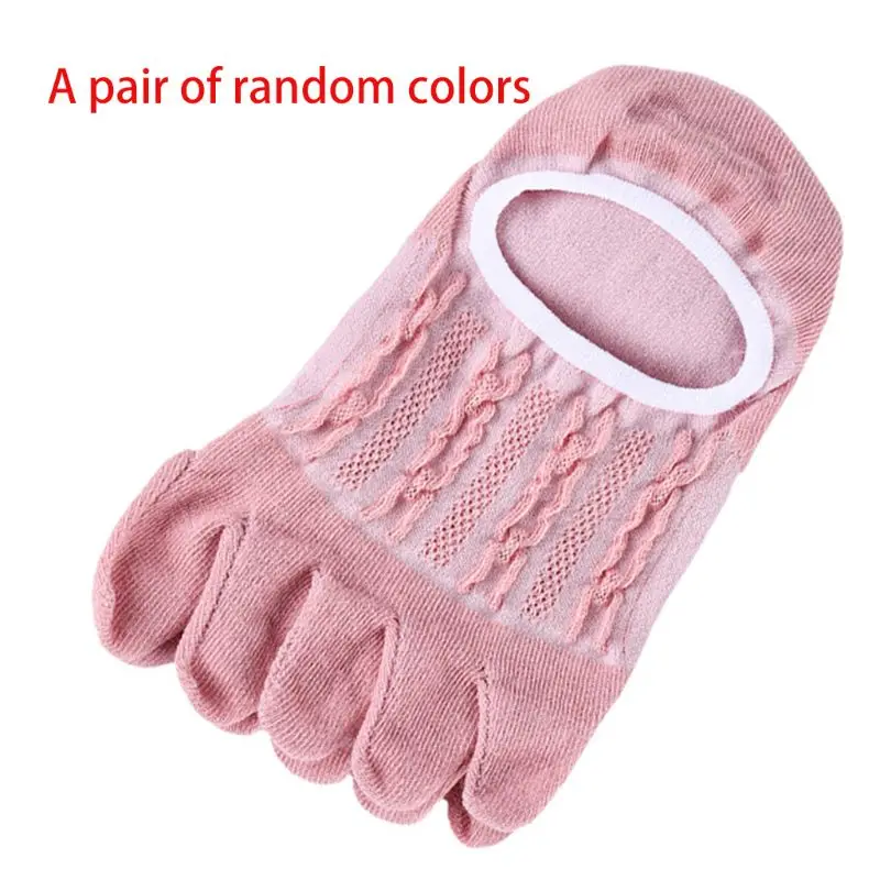 

Women Summer Low Cut Five Fingers Toe Boat Socks Braided Striped Jacquard Mesh Top Invisible Cotton Short Hosiery