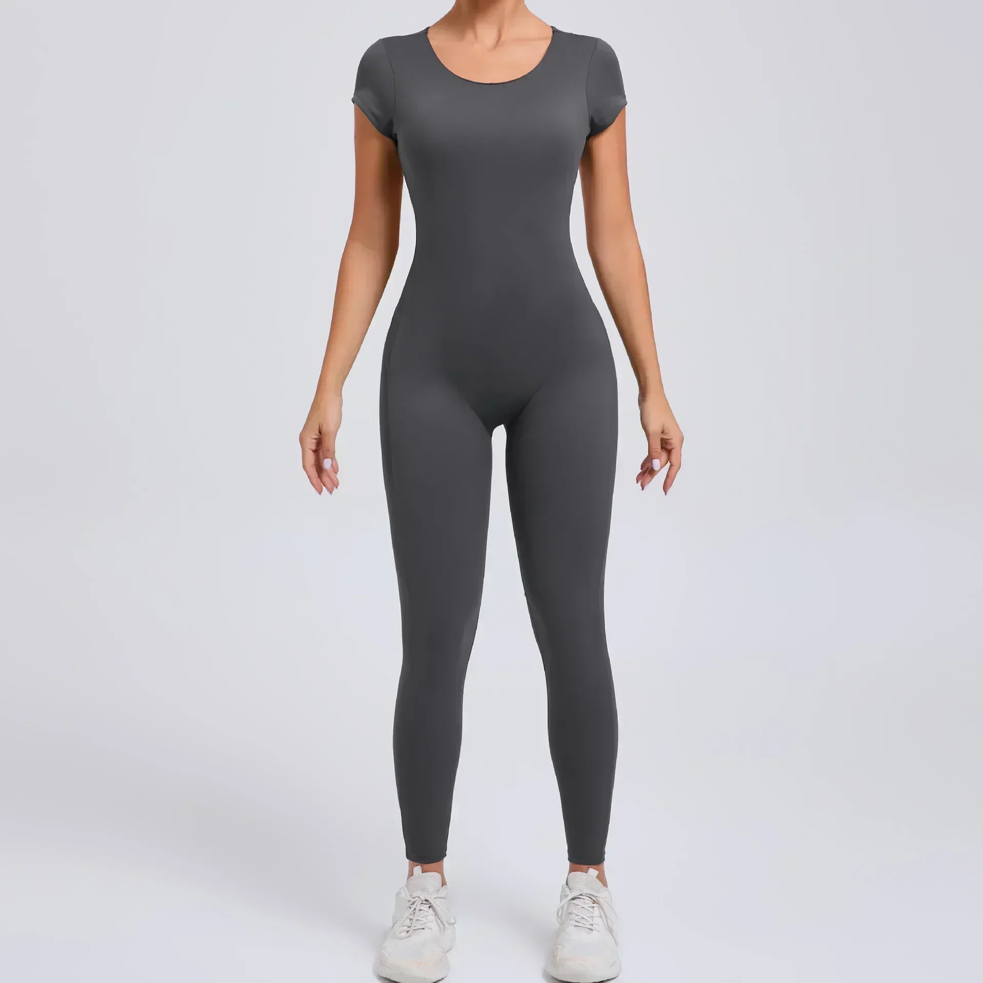 Seamless Yoga Jumpsuits Sports Fitness Hip-lifting Short-sleeved Backless One-piece Workout Gym Leggings Tracksutis for Women 3