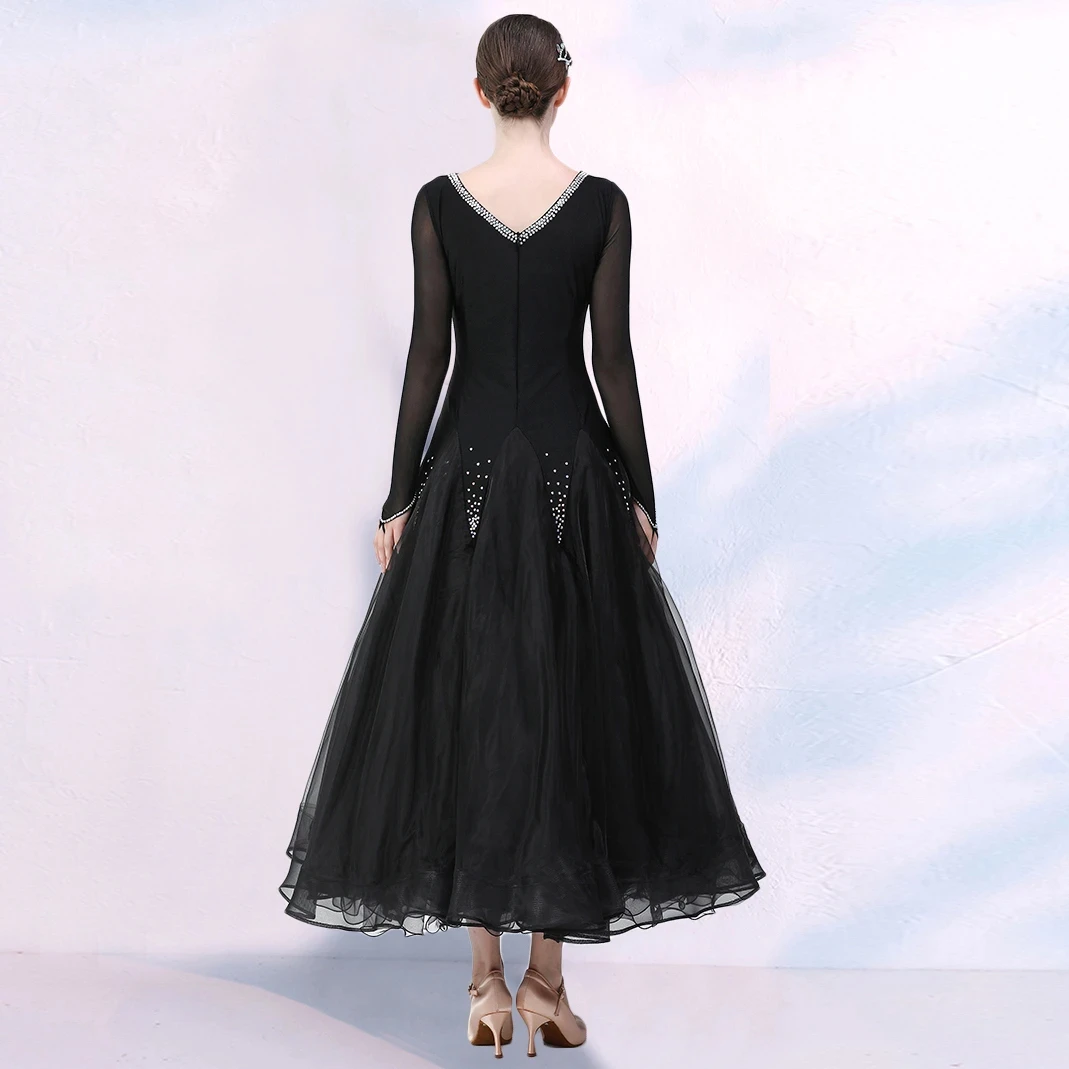 Gauze Stitching Rhinestones Plus Size Women Ballroom Dance Competition Dress Viennese Waltz Dress Foxtrot DanceWear Ball Gown