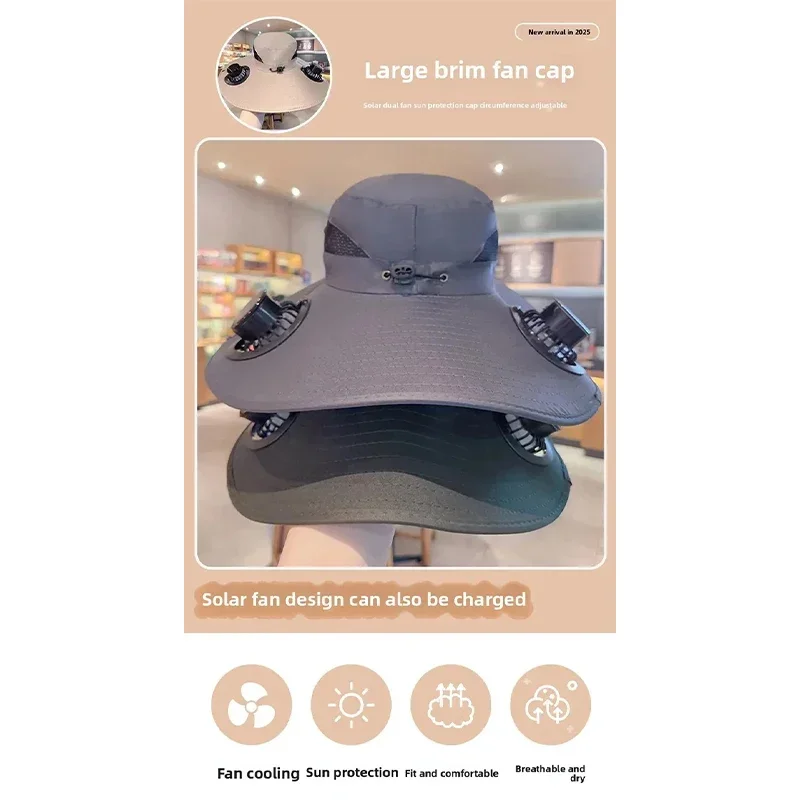 Description Picture 3 of itemUltraviolet-proof Wide Brimmed Sun Hat Outdoor Fishing Hat With Solar/usb Powered Fan Adjustable Visor Fisherman Hat