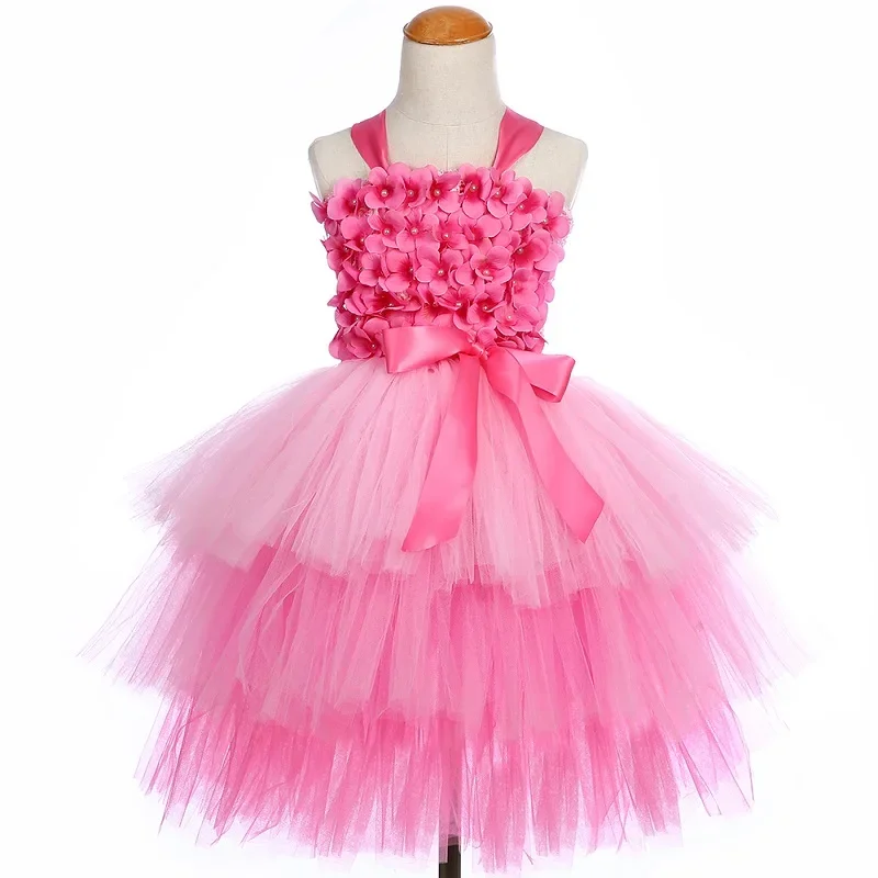 thumbnail image 1 of Vestido de tul rosa con tutú de hada y hortensias para niñas, vestidos de niña de flores para bodas, fiestas de cumpleaños, disfraces, ropa para niños, 1 of 5