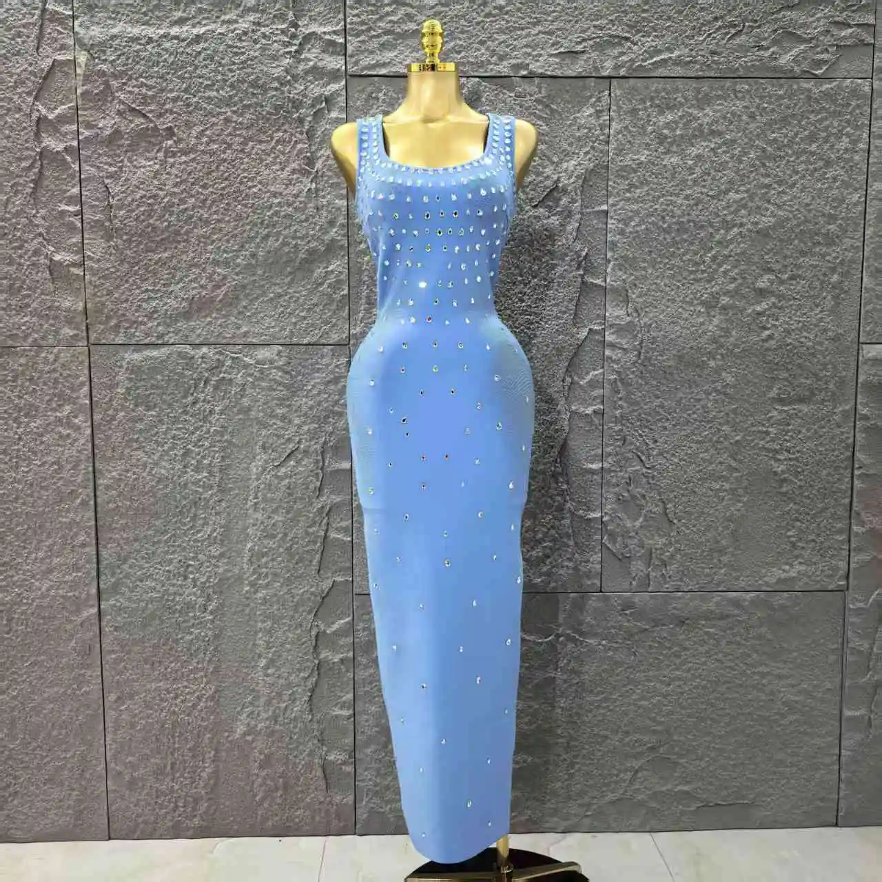 Women Sleeveless Sexy Strap Shinning Crystal Bodycon Mini Bandage Dress Nightclub Party Girls' Vacation Outfit