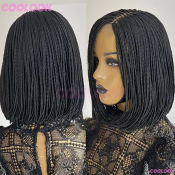 12" Short Braided Wigs For Women Synthetic Wig 6*6 Lace Braids African Wigs Cornrow Micro Black Wig 1