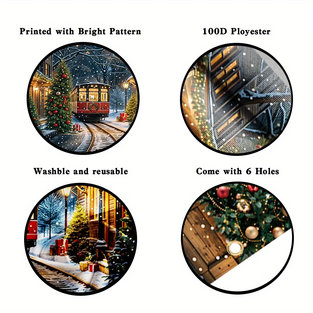 1 Stück Weihnachts-Garagentor-Banner aus Polyester, langlebige Feiertagsdekoration, Schneestraße und rote Zugszene – Detail 8